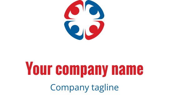 Fargerik logo med sammenflettede røde og blå hender
