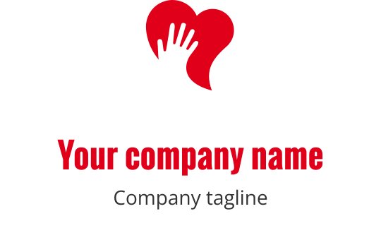 Hjerte logo design med en hånd i rødt og svart