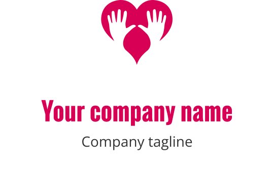 Hjerte logo design med hender i rosa og svart farge