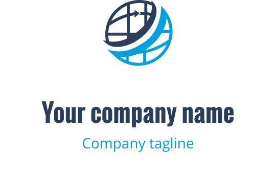 Moderne globus logo design med blå aksenter og dynamiske linjer