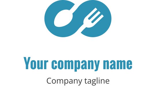 Moderne blå logo med en gaffel og skje sammenflettet