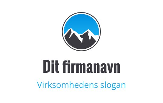 Sirkulært logo design med blå fjell mot en lys blå himmel
