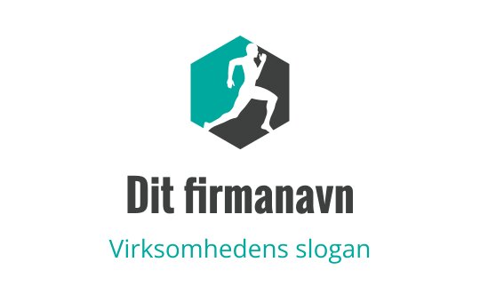 Dynamisk sekskantet logo med en løpende figur i teal og svart