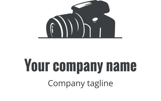 Realistisk grå kamera logo design med detaljerte linse- og kroppsegenskaper