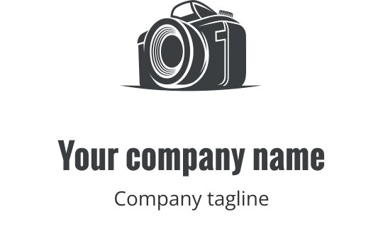 Realistisk grå kamera logo design med detaljerte linse- og kroppsegenskaper