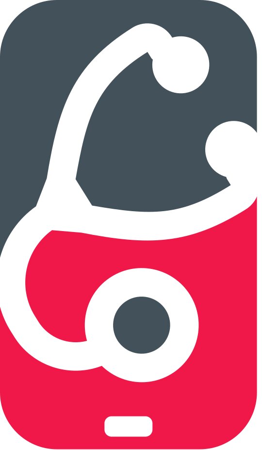 Moderne logo design med et rødt og grønt medisinsk kors og et stetoskop