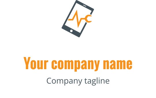 Moderne logo design med en smarttelefon og hjerterytmelinje i oransje og grå