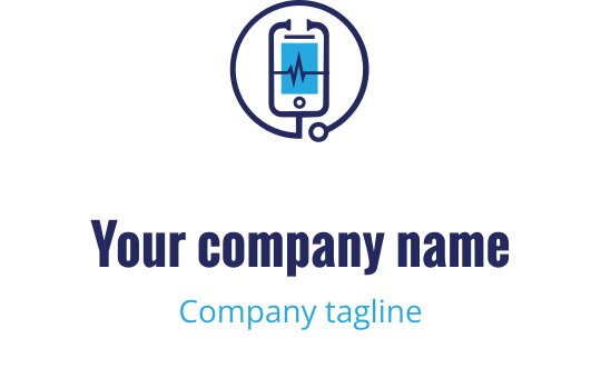 Moderne logo design med en smarttelefon og hjerterytmelinje i blått