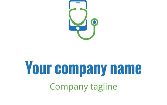 Moderne logo design med et stetoskop i lime- og teal-farger