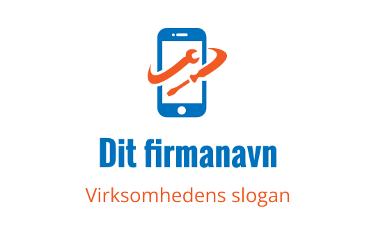 Moderne blå smarttelefonlogo med oransje detaljer og stilisert tekst