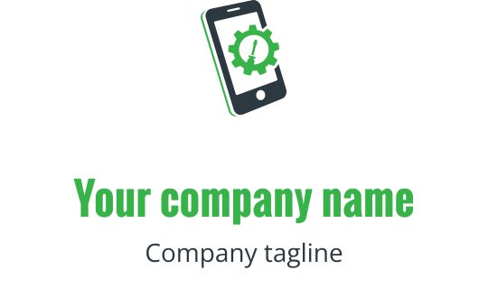 Moderne grønn og lime logo design med en smarttelefon og reparasjonsverktøy