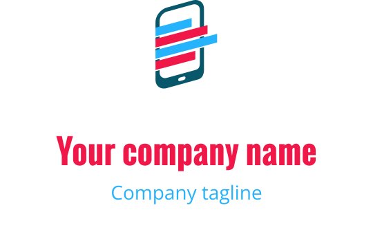 Moderne logo design med en pikselert mobil enhet i teal, blå og rød