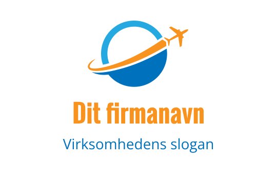 Moderne blå og oransje logo med et fly og en globe