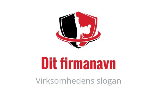 Fet skjoldlogo med rød kontur og sirkulære detaljer