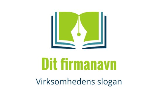 Åpen bok logo design med en grønn pennespiss og blå detaljer