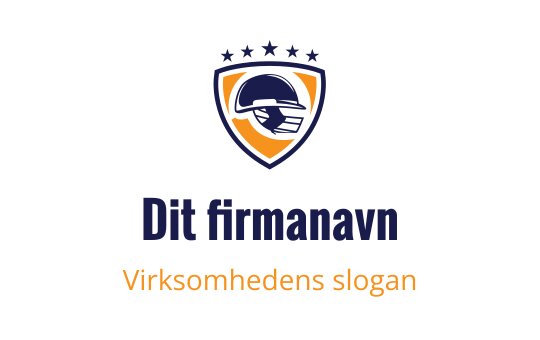 Moderne logo design med et skjold, hjelm og stjerner i marineblått og oransje