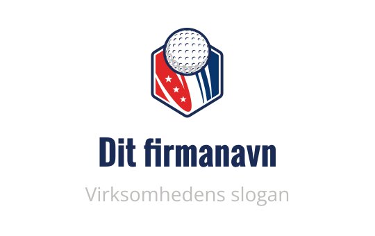 Sekskantet logo med en golfball og røde detaljer