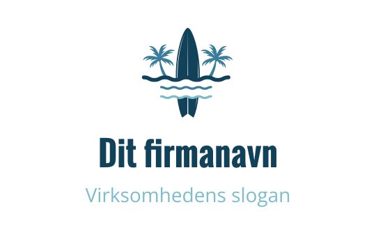 Tropisk logo med surfebrett og palmer