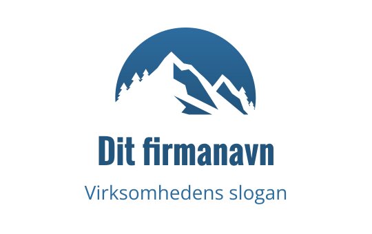 Logo design med fjellsilhuett og blå sirkulær bakgrunn