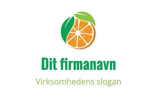 Fargerik oransje og grønn logo med en skivet appelsin og blader