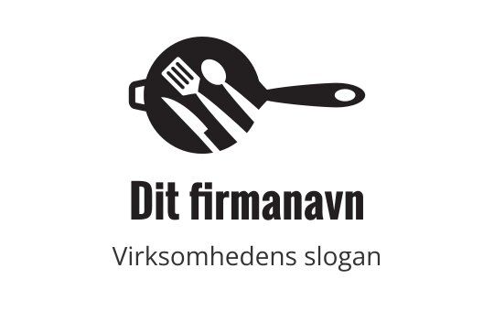Minimalistisk logo design med en stekepanne og redskaper inni