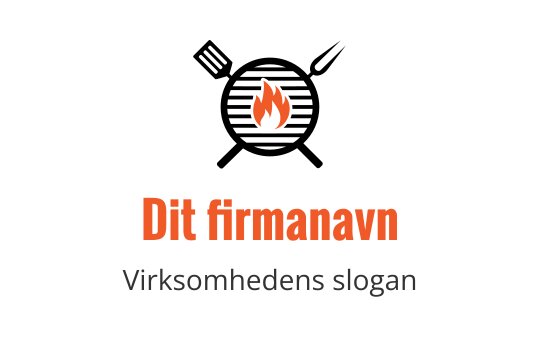 Fet logo med en flamme over stilisert tekst i oransje og grått