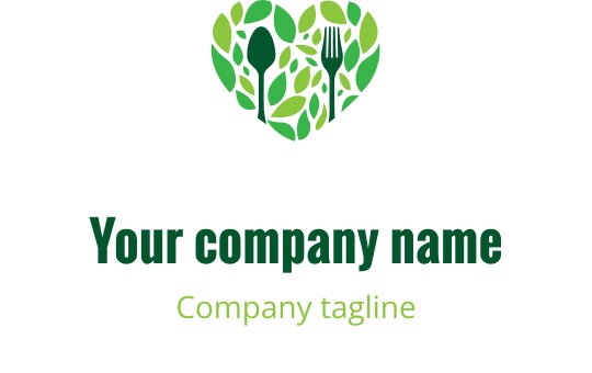 Hjerteformet logo design fylt med grønne blader og redskaper