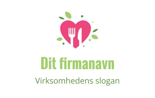 Hjerteformet logo med gaffel og kniv samt grønne blader