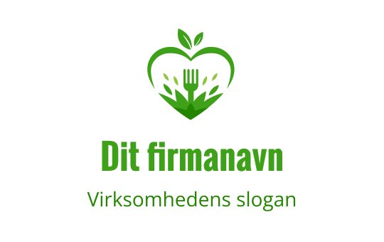 Hjerteformet logo med grønne blader og en gaffel i midten