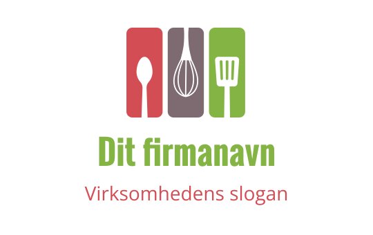 Fargerik logo med en skje, visp og slikkepott i rektangler