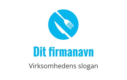 Moderne blå logo med en kniv og gaffel i en sirkel
