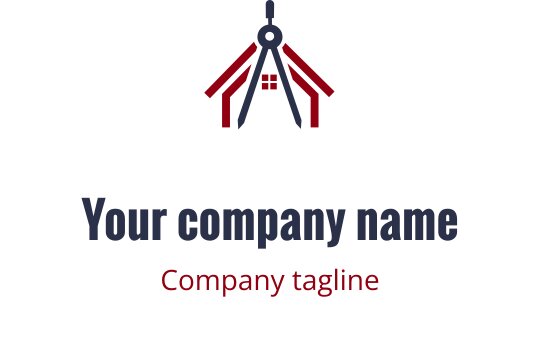 Profesjonell logo design med kompass og tak i rødt og marineblått