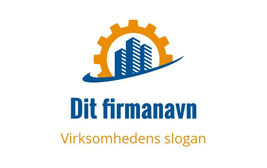 Moderne logo design med et tannhjul og bysilhuett i blått og oransje