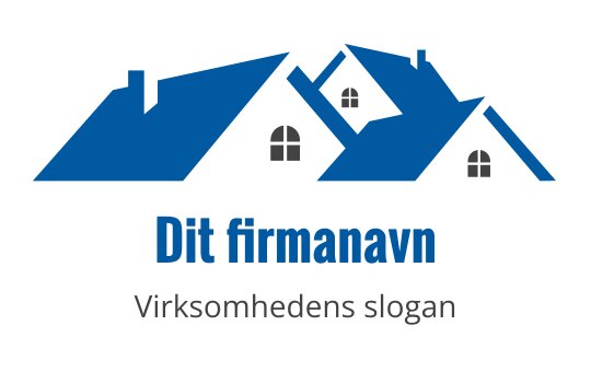 Moderne blå huslogo med flere tak og vinduer