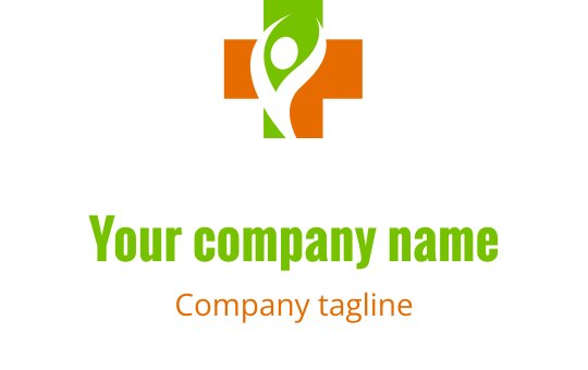 Moderne logo design med et grønt og oransje kors og en dynamisk figur