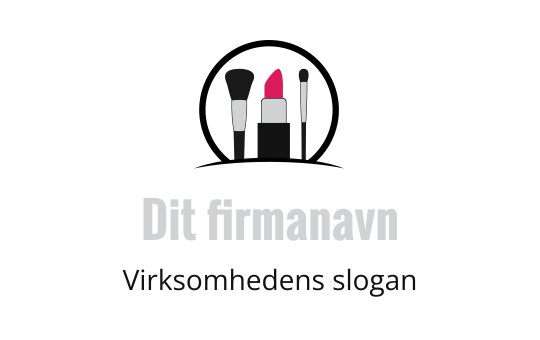 Stilig logo med sminkebørster og leppestift i livlige farger