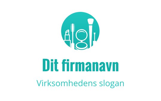 Moderne logo design med en turkis sirkel og silhuetter av skjønnhetsverktøy