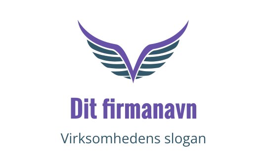 Stilig logo med lilla vinger over fet tekst
