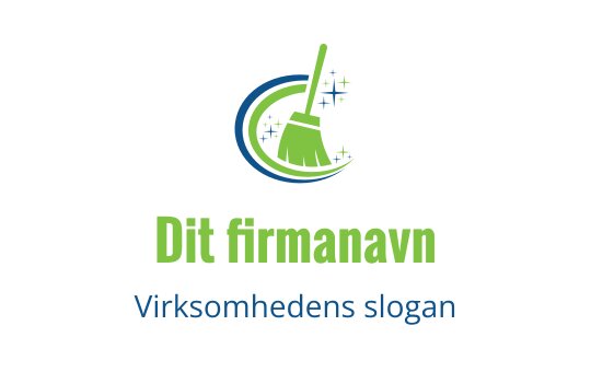 Rent logo design med en kost og glitrende elementer i grønt og blått