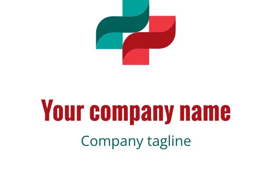 Fet logo design med geometriske former i teal og maroon