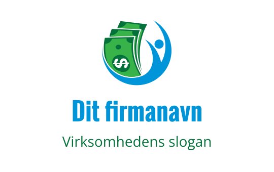 Dynamisk logo design med en figur og pengesedler i grønt og blått