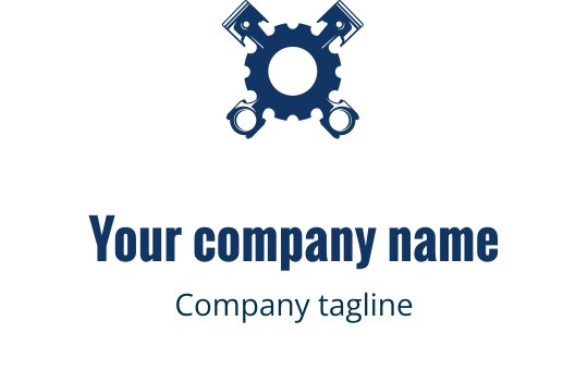 Fet logo design med et tannhjul og kryssede skrujern i marineblå