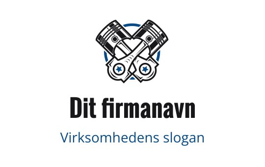 Fet logo design med kryssede stempler og blå sirkulær aksent