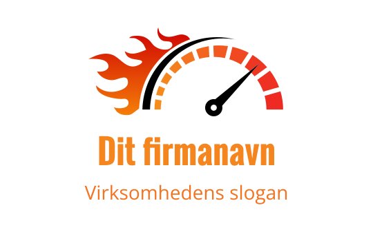 Dynamisk logo design med hastighetsmåler og flammeelementer i oransje og rødt