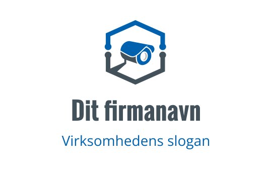 Moderne logo design med et blått kamera innenfor en sekskantet ramme