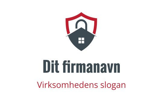 Skjoldlogo med hus og nøkkelhull i grått og rødt