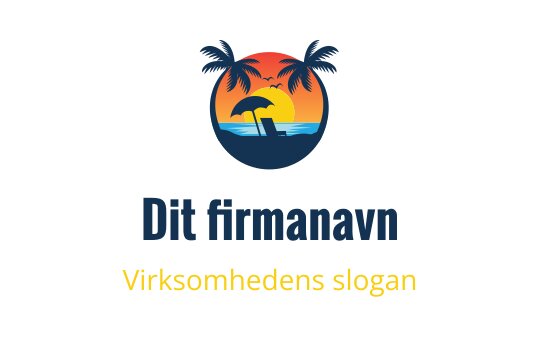 Fargerik solnedgang logo design med palmer og en strandparasol