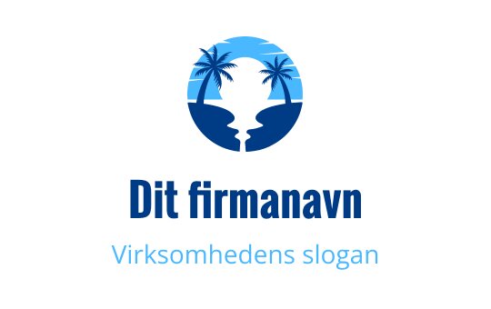 Tropisk logo med palmer og en silhuett i blått