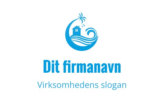 Kystlogo med et hus, bølger og et palmetre