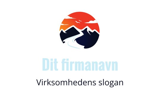 Fargerik fjelllogo med en svingete vei og solnedgangsbakgrunn